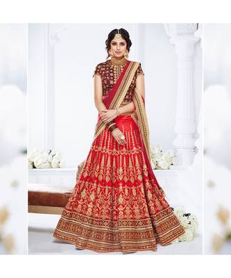 Red embroidered dupion bridal-lehengas 1