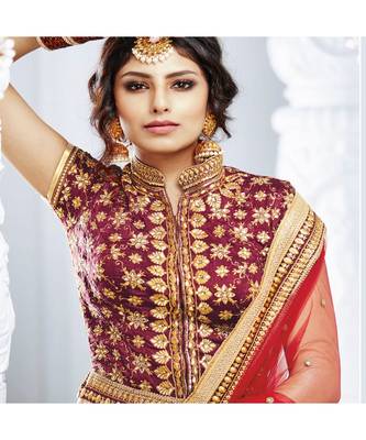 Red embroidered dupion bridal-lehengas 2