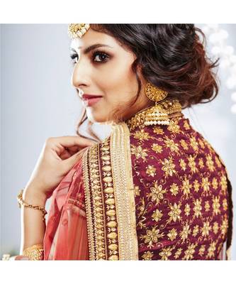 Red embroidered dupion bridal-lehengas 3