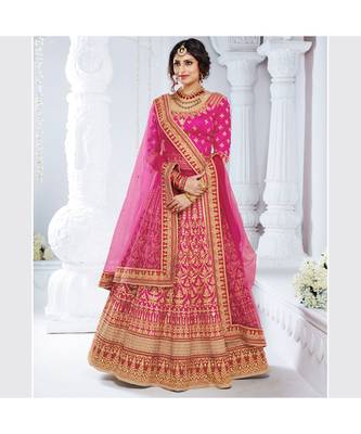 Magenta embroidered Bhagalpuri Silk bridal-lehengas 1
