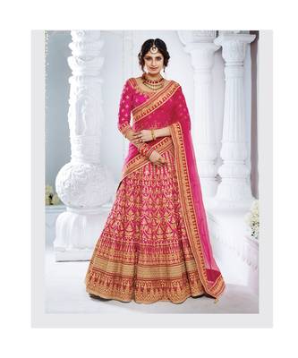 Magenta embroidered Bhagalpuri Silk bridal-lehengas 2