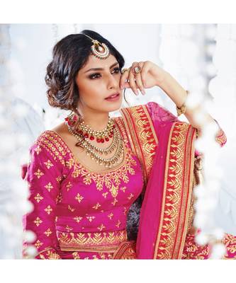 Magenta embroidered Bhagalpuri Silk bridal-lehengas 3