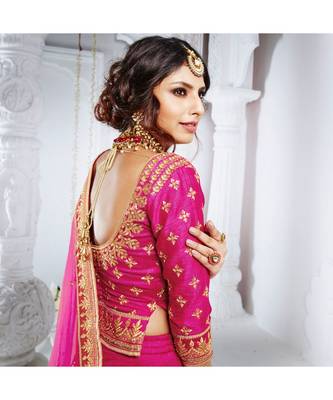 Magenta embroidered Bhagalpuri Silk bridal-lehengas 4