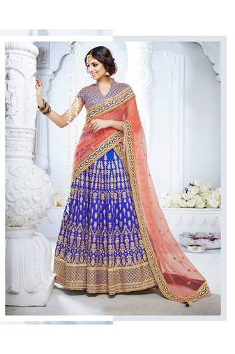 Blue embroidered Bhagalpuri Silk bridal-lehengas