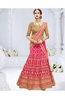 Pink embroidered silk bridal-lehengas