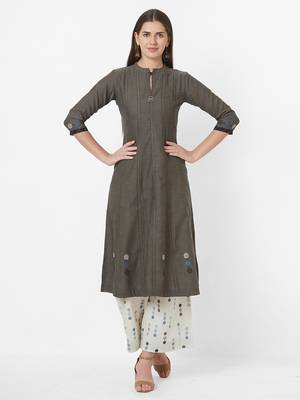 Grey plain cotton ethnic-kurtis 1