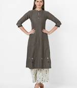 Grey plain cotton ethnic-kurtis