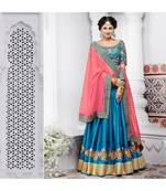 peach embroidered satin bridal-lehengas