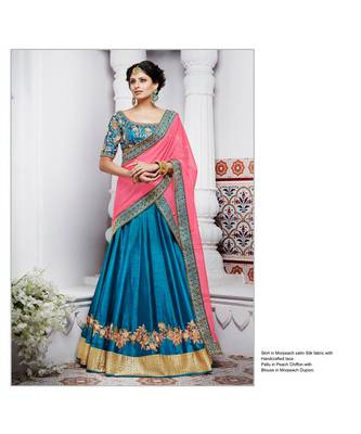 peach embroidered satin bridal-lehengas 2