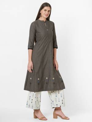 Grey plain cotton ethnic-kurtis 3