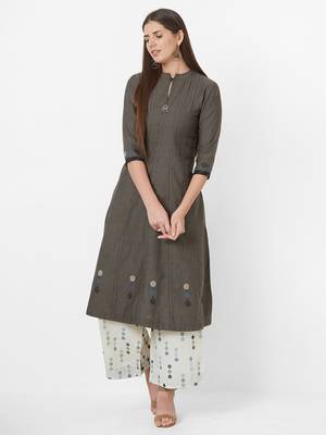 Grey plain cotton ethnic-kurtis 4