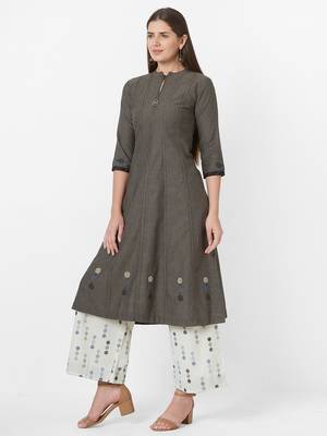 Grey plain cotton ethnic-kurtis 5