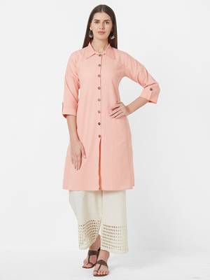 Pink plain cotton ethnic-kurtis 1