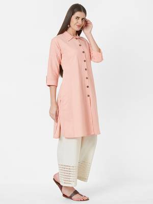 Pink plain cotton ethnic-kurtis 3