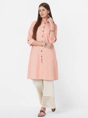 Pink plain cotton ethnic-kurtis 4