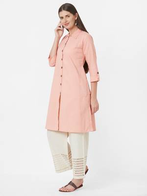 Pink plain cotton ethnic-kurtis 5