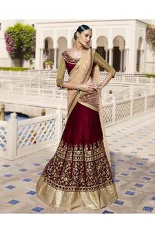 Maroon embroidered Velvet bridal-lehengas