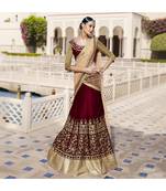 Maroon embroidered Velvet bridal-lehengas