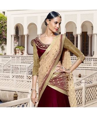 Maroon embroidered Velvet bridal-lehengas 2