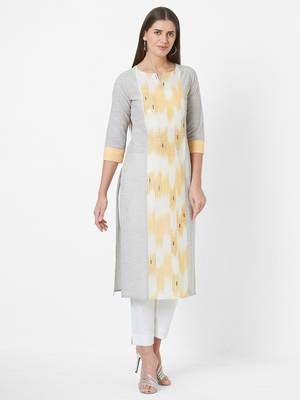 Mustard printed cotton ethnic-kurtis 1