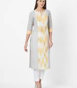 Mustard printed cotton ethnic-kurtis