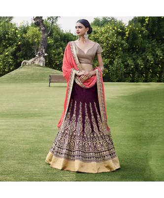 multicolor embroidered Bhagalpuri Silk bridal-lehengas 1
