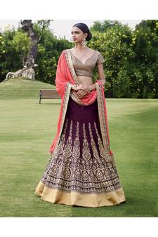 multicolor embroidered Bhagalpuri Silk bridal-lehengas