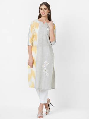Mustard printed cotton ethnic-kurtis 1