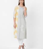 Mustard printed cotton ethnic-kurtis