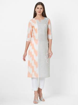 Peach printed cotton ethnic-kurtis 1