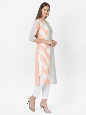 Peach printed cotton ethnic-kurtis 3