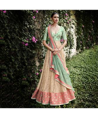 Beige embroidered Net bridal-lehengas 1