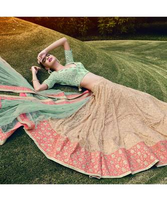 Beige embroidered Net bridal-lehengas 2