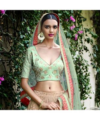 Beige embroidered Net bridal-lehengas 3