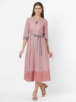 Peach printed cotton ethnic-kurtis 1