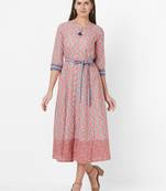 Peach printed cotton ethnic-kurtis