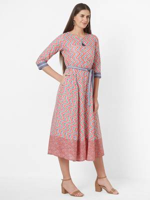 Peach printed cotton ethnic-kurtis 3