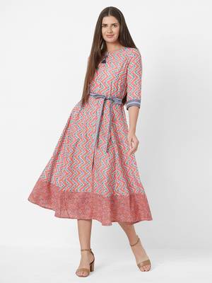 Peach printed cotton ethnic-kurtis 4