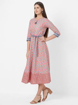 Peach printed cotton ethnic-kurtis 5