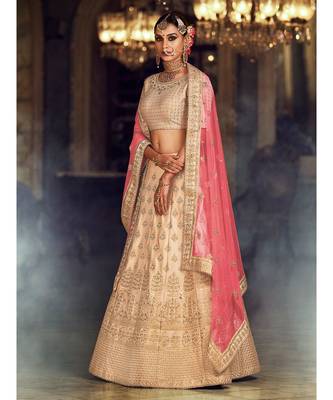 beige embroidered satin bridal-lehengas 2