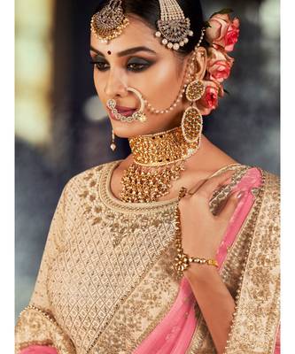 beige embroidered satin bridal-lehengas 3