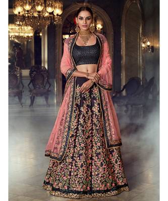 blue embroidered satin bridal-lehengas 1