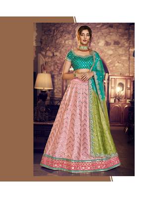 Peach embroidered satin bridal-lehengas 1