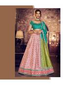 Peach embroidered satin bridal-lehengas