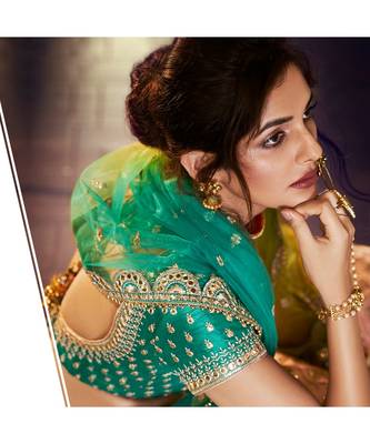 Peach embroidered satin bridal-lehengas 4