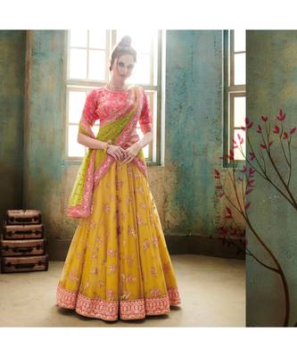 Yellow embroidered Net bridal-lehengas 1