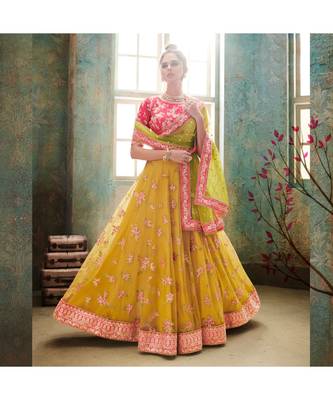 Yellow embroidered Net bridal-lehengas 2