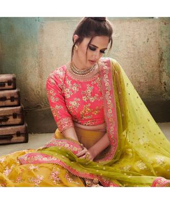 Yellow embroidered Net bridal-lehengas 3