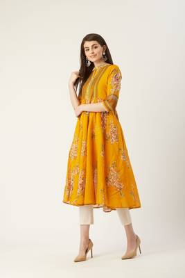 Pinksky Yellow woven cotton ethnic-kurtis 4