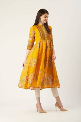 Pinksky Yellow woven cotton ethnic-kurtis 5